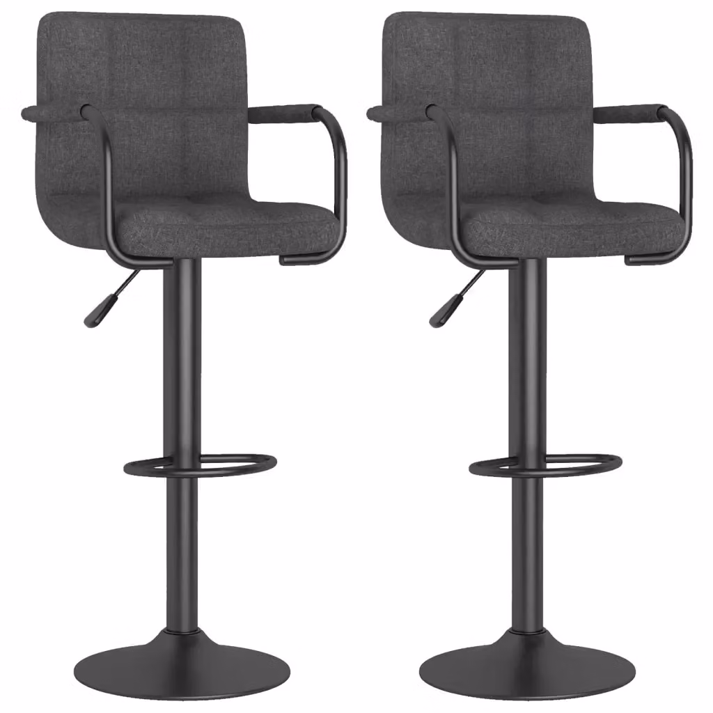 Set di 2 sgabelli da bar vidaXL girevoli a 360 gradi in tessuto grigio e nero con struttura in metallo e plastica per soggiorno o sala da pranzo – 2
