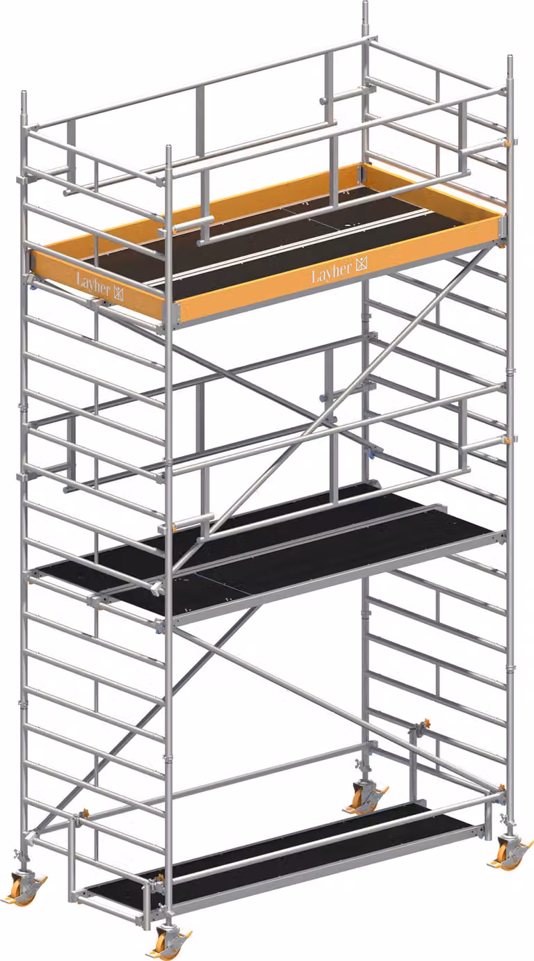 Ponteggio mobile Layher Uni Breit P2 Safety Plus con doppia ringhiera 6,20 m AH