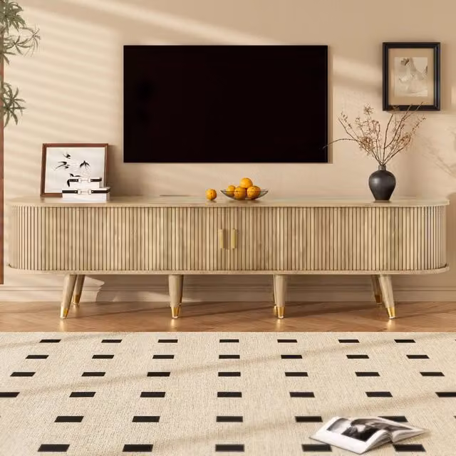 Mobile TV WISHDOR in MDF con ante scorrevoli, stile rustico, colore marrone e beige, L: 175,0 cm, P: 38,0 cm, H: 45,0 cm