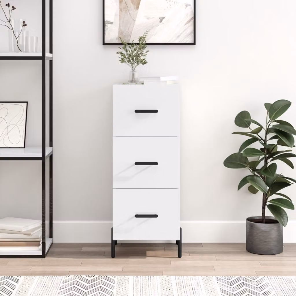 Credenza vidaXL Bianco Lucido in Legno Multistrato e Metallo, L/P/H: 34,5 x 34 x 90 cm