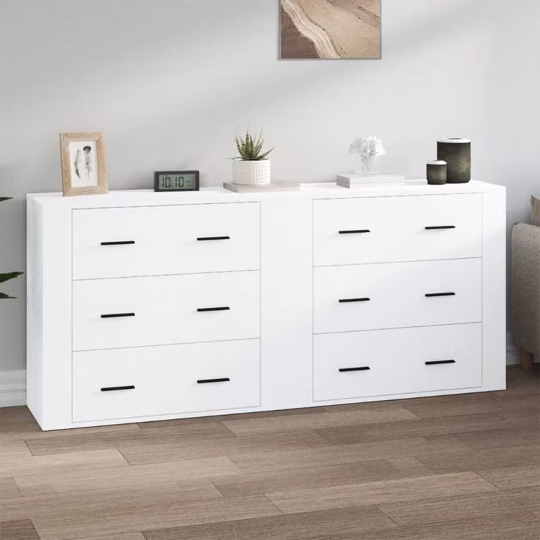 Set di 2 credenze vidaXL bianche in legno e MDF con montaggio a parete