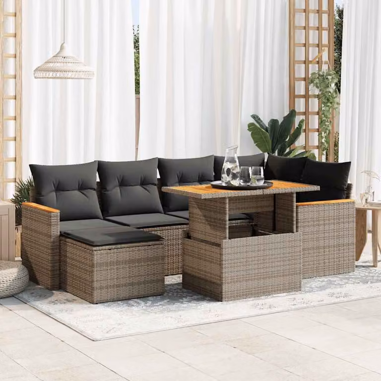Maison Exclusive - Set Divani da Giardino 7pz con Cuscini Grigio Polyrattan Acacia