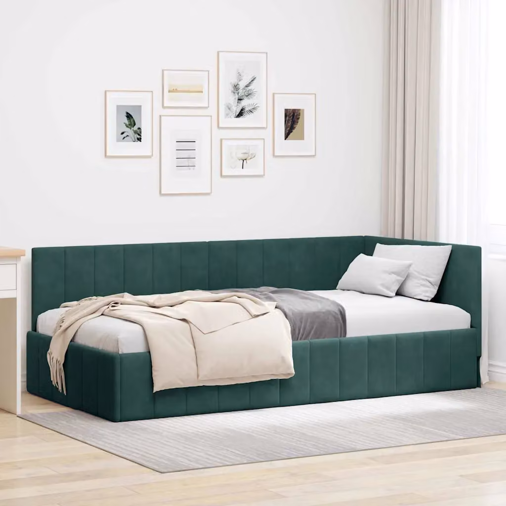 vidaXL Letto ad angolo moderno in velluto verde con chaise longue asimmetrica L/P/H: 204 x 140 x 104 cm – 1