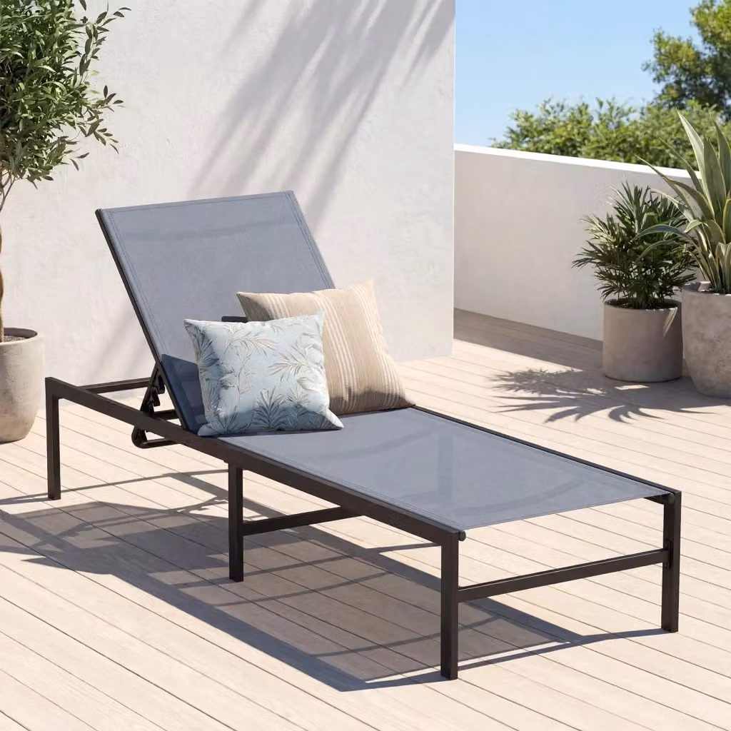 Sdraio regolabile in acciaio verniciato e tessuto resistente per esterno, colore grigio, ideale per giardino, piscina o terrazza – 2