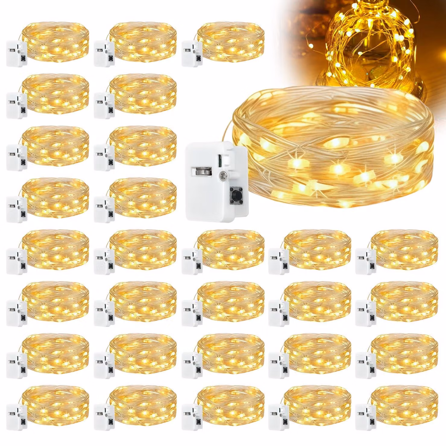 Mini catena luminosa, 30 luci, 2 metri, 20 LED, 3 modalità, luce bianca calda
