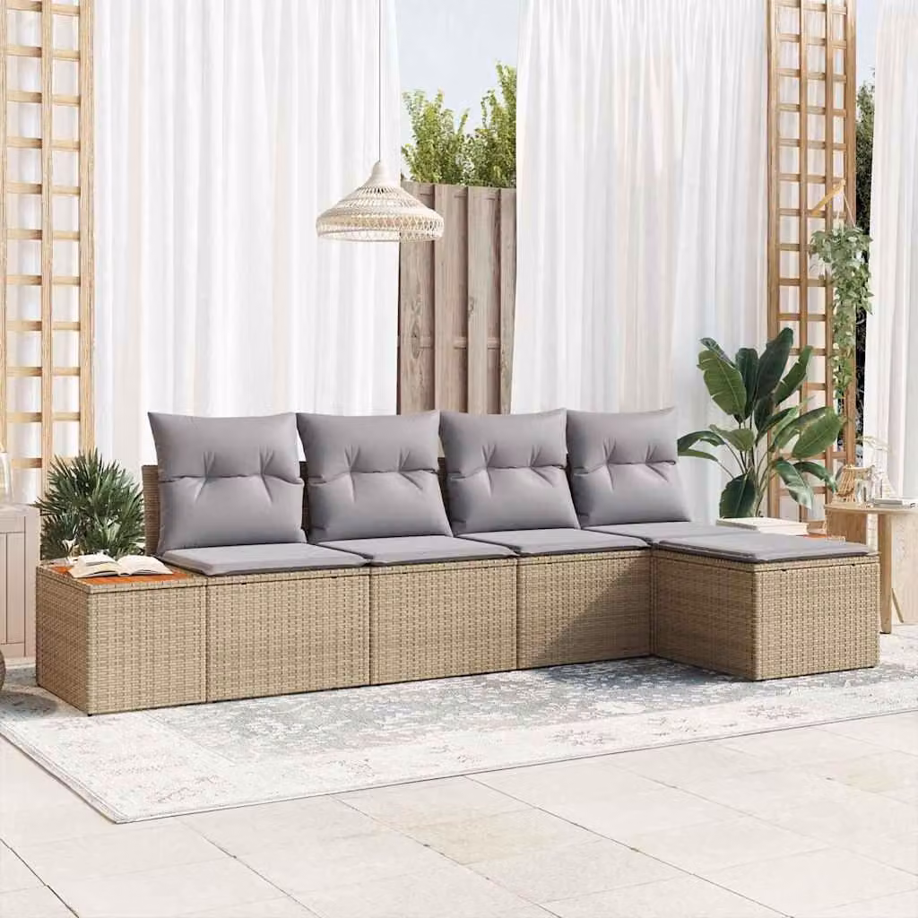 Maison Exclusive - Set Divano da Giardino con cuscino 5 pcs Beige Poly Rattan