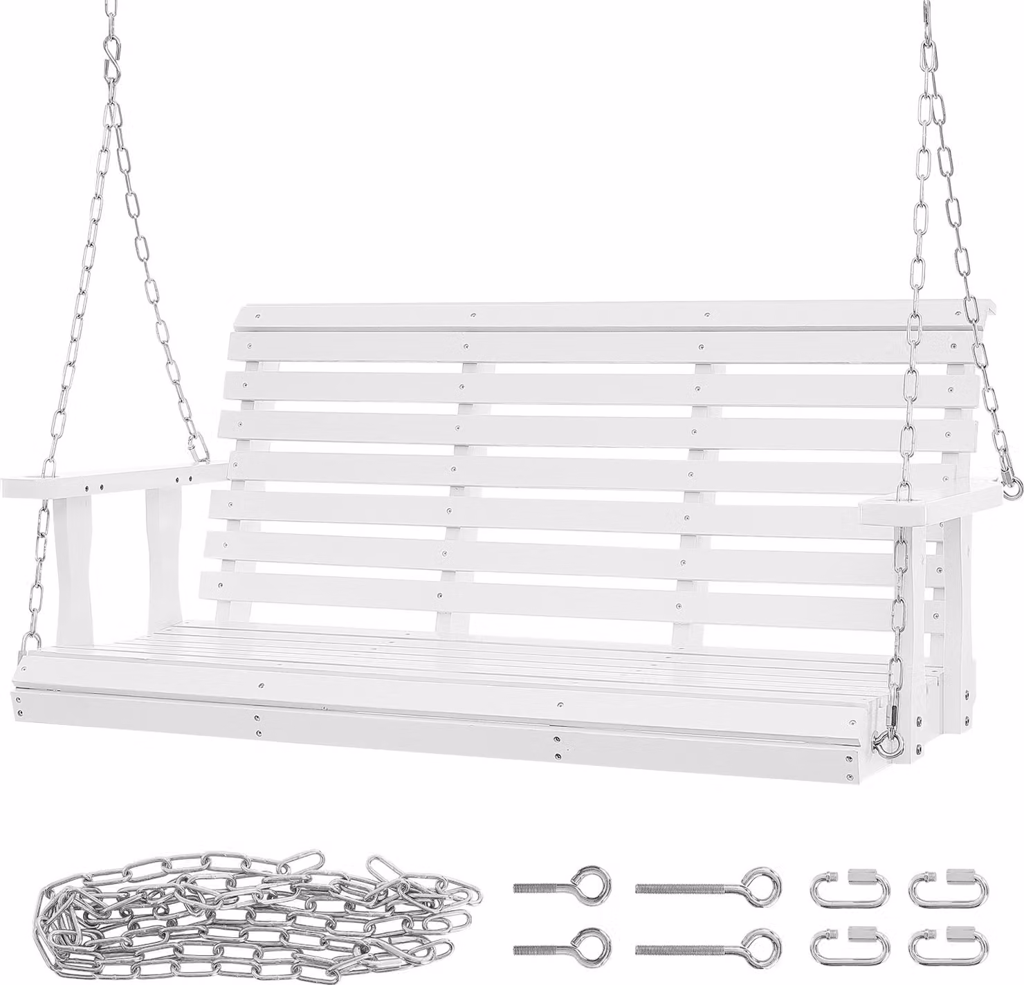 SucceBuy Altalena in legno per portico da 4,5 piedi, altalena da giardino per patio, capacità di carico migliorata di 880 libbre, robusta panca per altalena da esterno con catene pendenti, bianco