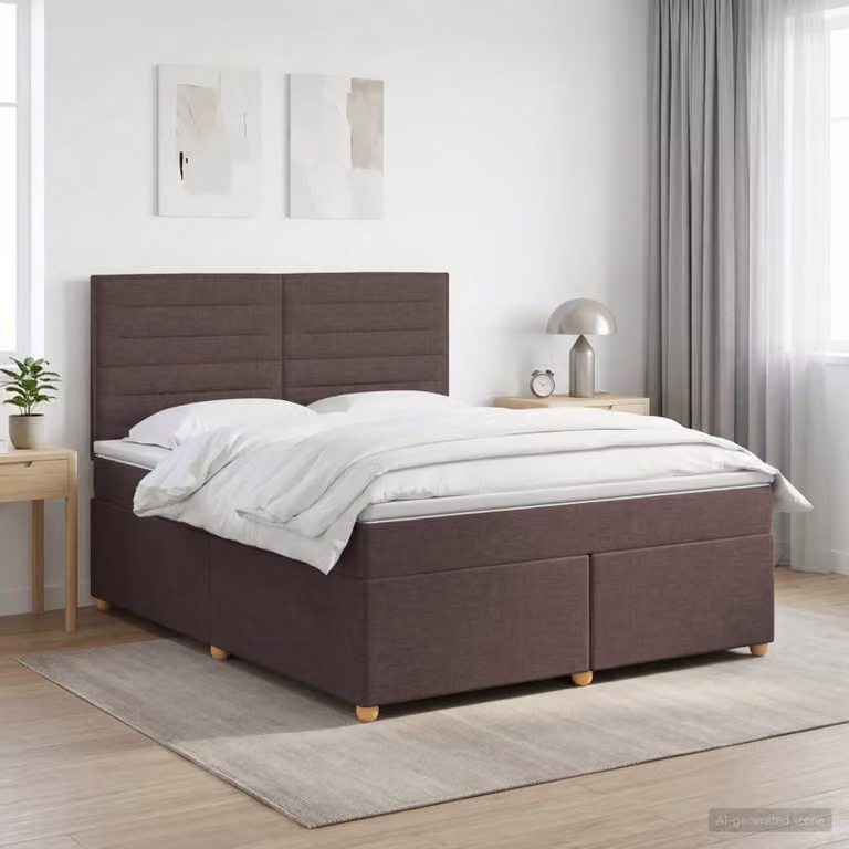 Letto box spring ibrido vidaXL con materasso a molle insacchettate, Marrone e Bianco, L 140 x P 190 cm