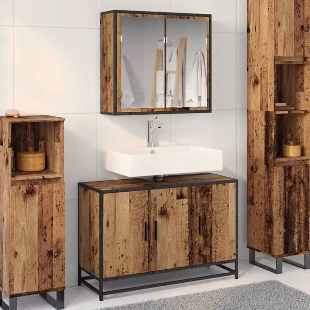 Set di mobili per il bagno 2 pz Legno vecchio 90 x 33 x 60 cm 3402357