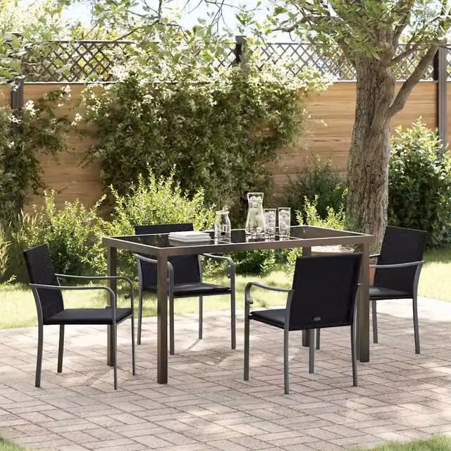 Set da Pranzo per Giardino 5 pz Nero e Grigio Rattan in PE 3379053