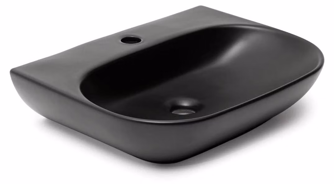 Lavabo sospeso in Vetroceramica SAT Brevis 50x38,5 cm con foro per rubinetto, nero opaco