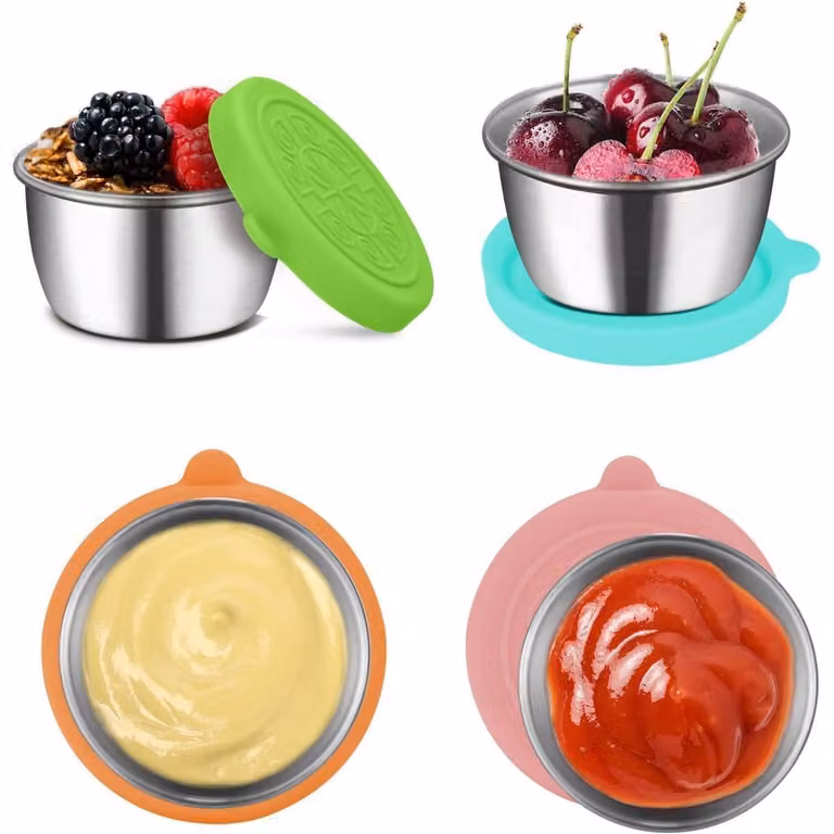 Contenitori per alimenti, set da 4 pezzi, capacità 70 ml, in acciaio inossidabile con coperchio in silicone, a prova di perdite, accessori per bento box