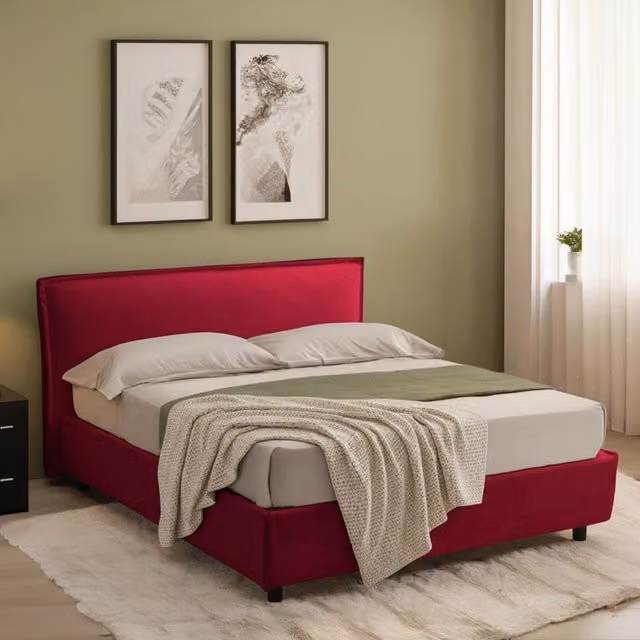 Letto alla francese DMORA Bronte con base contenitore contenitore, rosso e nero, L: 120 cm, P: 190 cm – 1