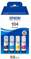 Multipack di 4 flaconi di inchiostro Epson EcoTank Serie 104 per ricarica Ink Tank, colori Nero, Ciano, Magenta e Giallo