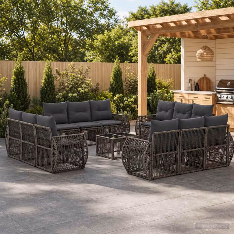 Set Divano da Giardino vidaXL 13 pz in Polyrattan Grigio e Antracite con Cuscini e Tavolino