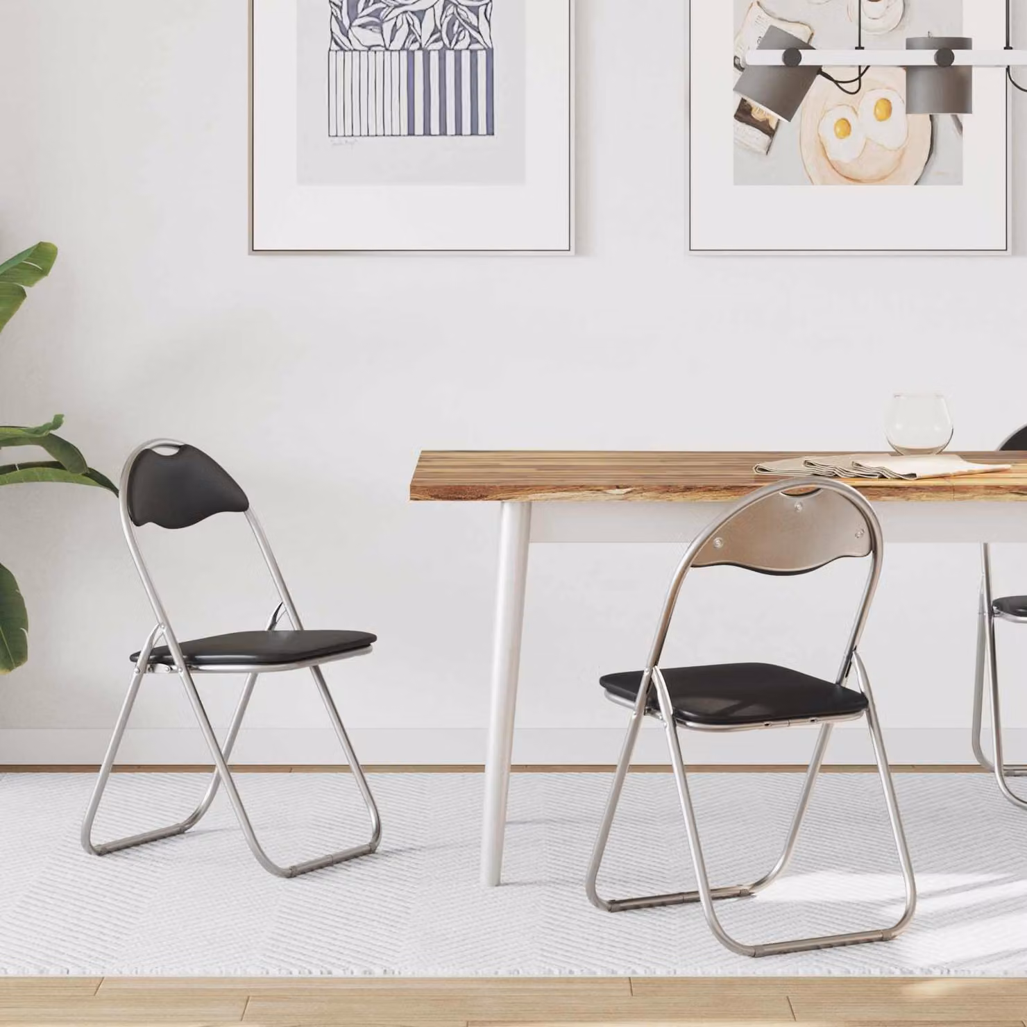 Set di 2 sedie pieghevoli vidaXL in ecopelle nero e grigio L: 48 cm, P: 43 cm, H: 81 cm