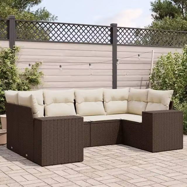 Set Divano da Giardino a L vidaXL in Polyrattan Marrone e Bianco con Cuscini e Struttura in Acciaio