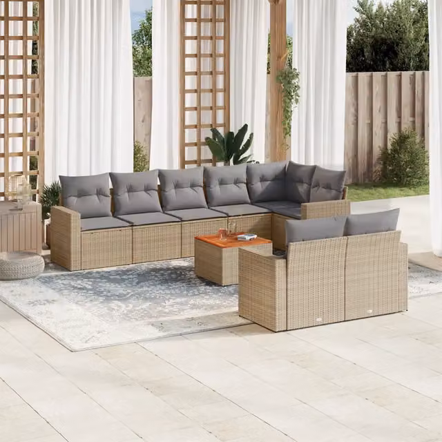 Set Divano da Giardino 9 pz con Cuscini Beige Misto Polyrattan 3256542
