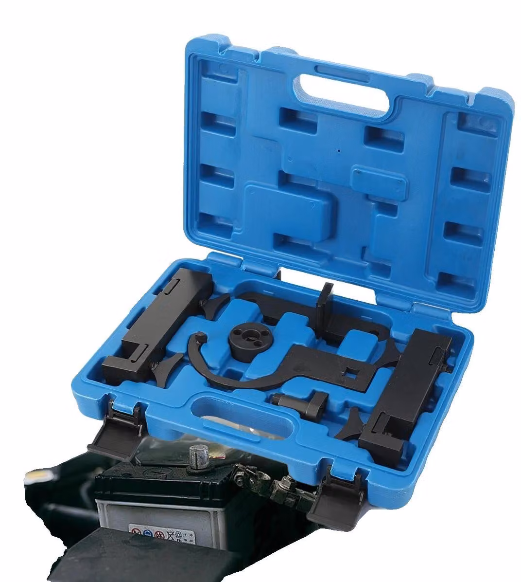Strumento specializzato per motori, struttura in acciaio, dimensioni 15 x 10 x 5 cm, compatibile con modelli Jaguar e Land Rover, supporta il motore V8 5.0, set di strumenti completo incluso