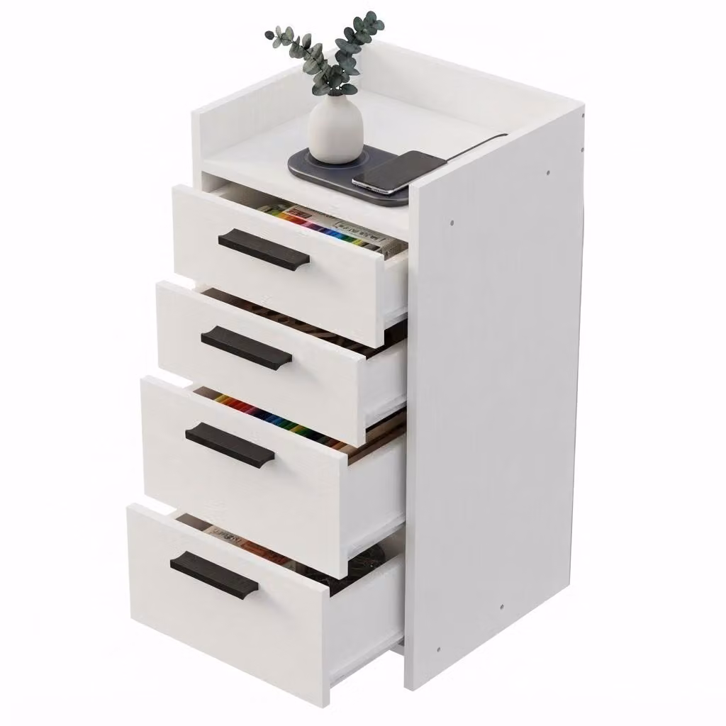 Comò bianco a 4 cassetti, cassettiera alta su ruote / armadio da ufficio