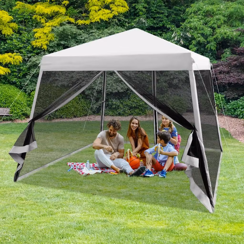 Gazebo Design Mania con tettoia a rullo e pareti laterali in rete, altezza regolabile, Grigio, L 300 x P 300 cm – 2