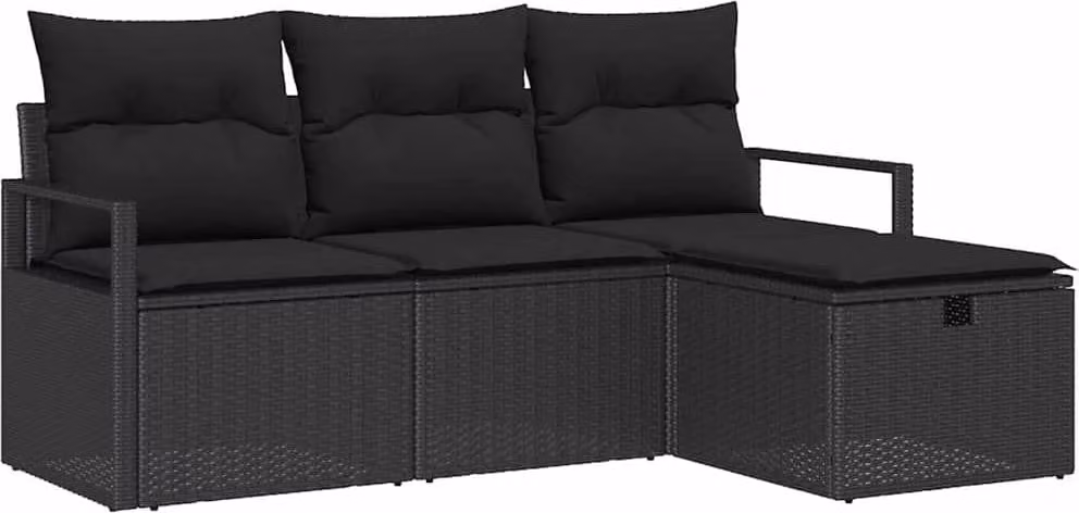 Set Divano da Giardino con cuscino 4 pcs Nero Poly Rattan