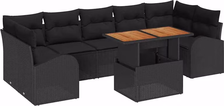 Set Divano da Giardino con archiviazione 8 pcs Nero Poly Rattan