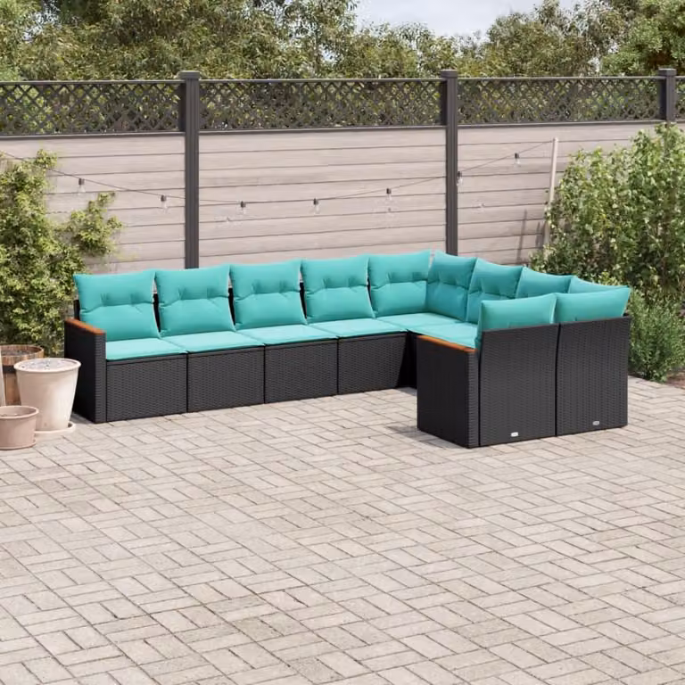 Maison Exclusive - Set di 9 pezzi per giardino con cuscini, polyrattan nero