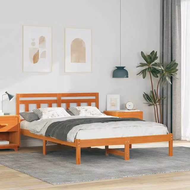 Struttura del letto con giroletto in pino massello marrone L: 135 cm, P: 190 cm – 1