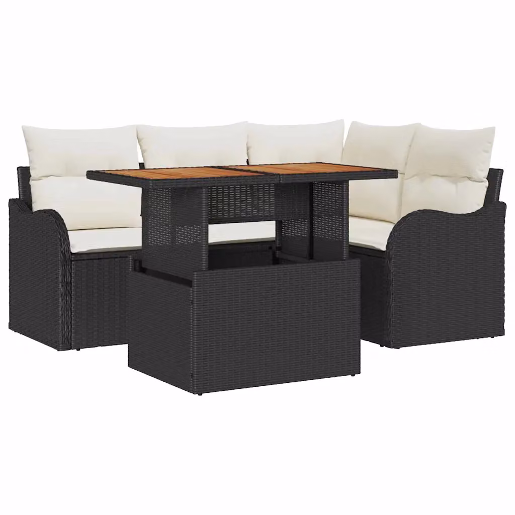 Set Divano da Giardino a L vidaXL in Rattan Nero con Tavolino e Cuscini con Contenitore per l'Archiviazione – 2