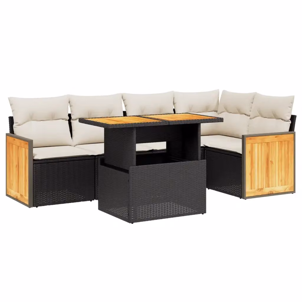 vidaXL Set Divano da Giardino a L 6 pz in Polyrattan Nero con Cuscini e Tavolino da Esterno – 2