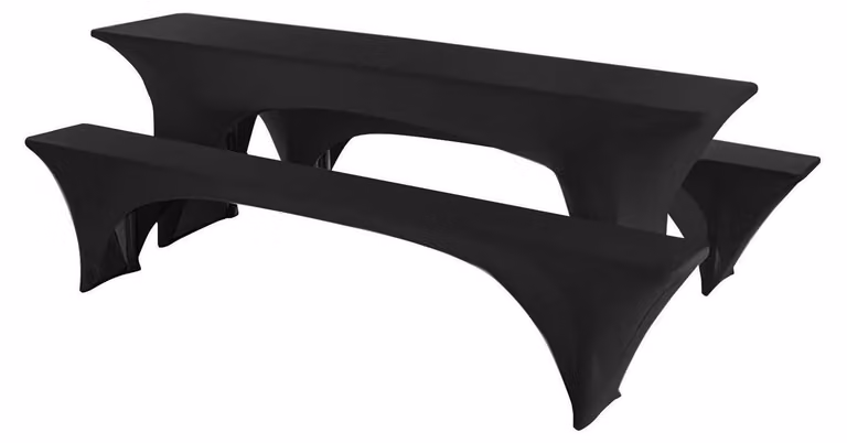Set da tavolo per birreria, elasticizzato, composto da 3 pezzi, dimensioni 220x70 cm, colore nero, adatto per tavoli e panche da picnic