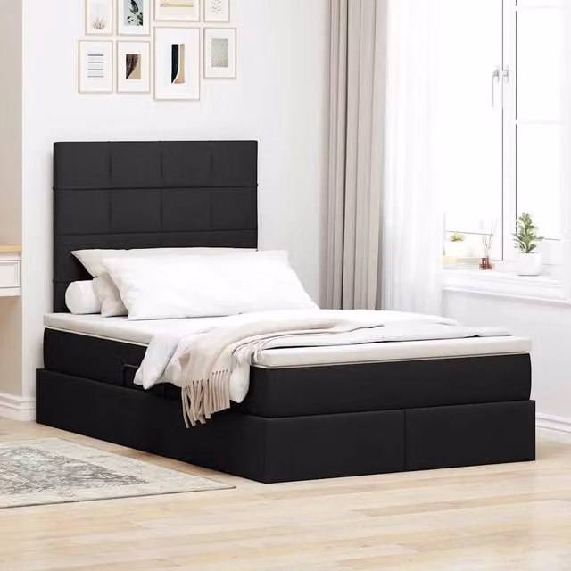 Letto con contenitore moderno vidaXL in tessuto nero L 120 cm x P 200 cm