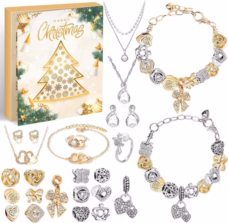 Calendario dell'Avvento Ragazze Gioielli 2024 Set fai da te Regalo di Natale Bambini Adolescenti