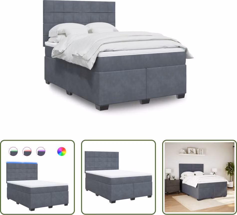 The Living Store Letto a molle con materasso grigio scuro 140x190 cm in velluto