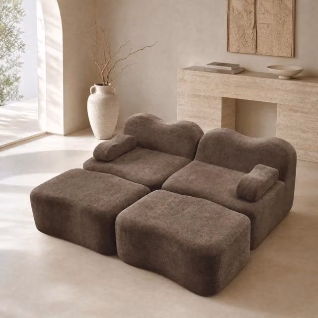 Divano modulare senza struttura 192x167x70 cm in velluto marrone con moduli componibili