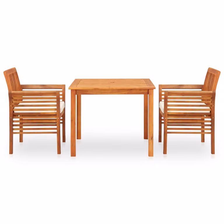 set da pranzo da giardino 3 pezzi con cuscini in legno massiccio di acacia