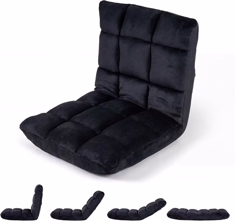 Sedia da pavimento COSTWAY con schienale regolabile, poltrona da pavimento imbottita, cuscino da pavimento pieghevole, sedia da meditazione, poltrona relax, cuscino thailandese, nero