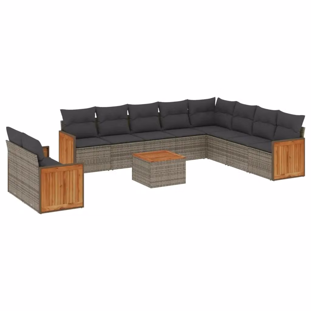 vidaXL Set Divani da Giardino 11 pz in Polyrattan Grigio con Cuscini e Tavolino da Esterno – 2