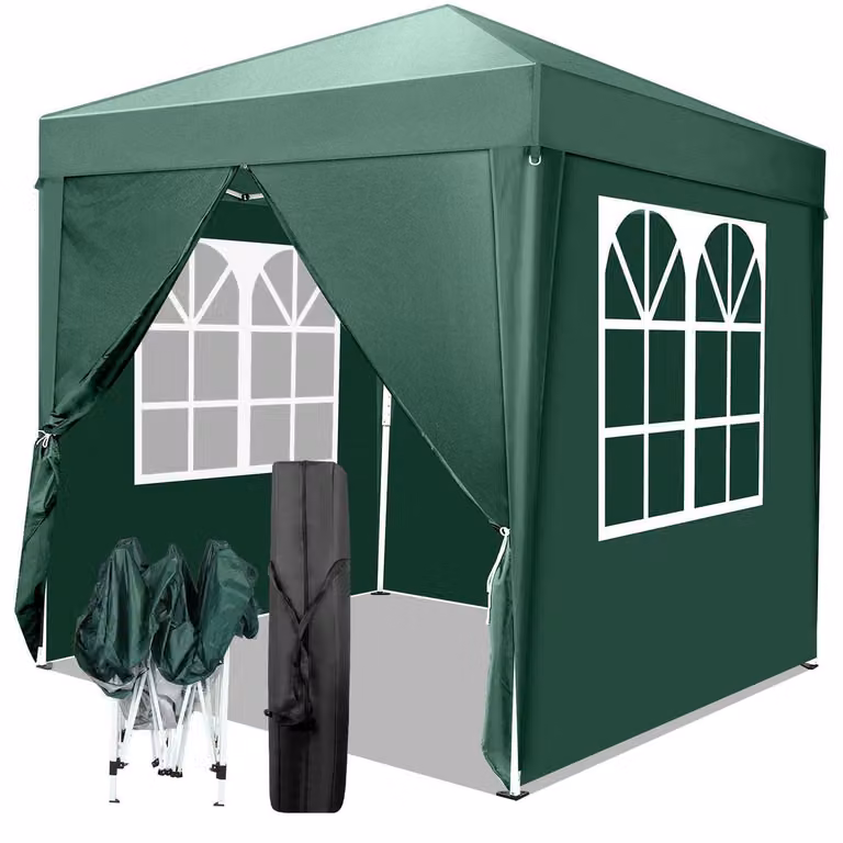 Gazebo da esterno 2x2 metri, colore verde, impermeabile, con protezione UV 50+ e 4 pannelli laterali