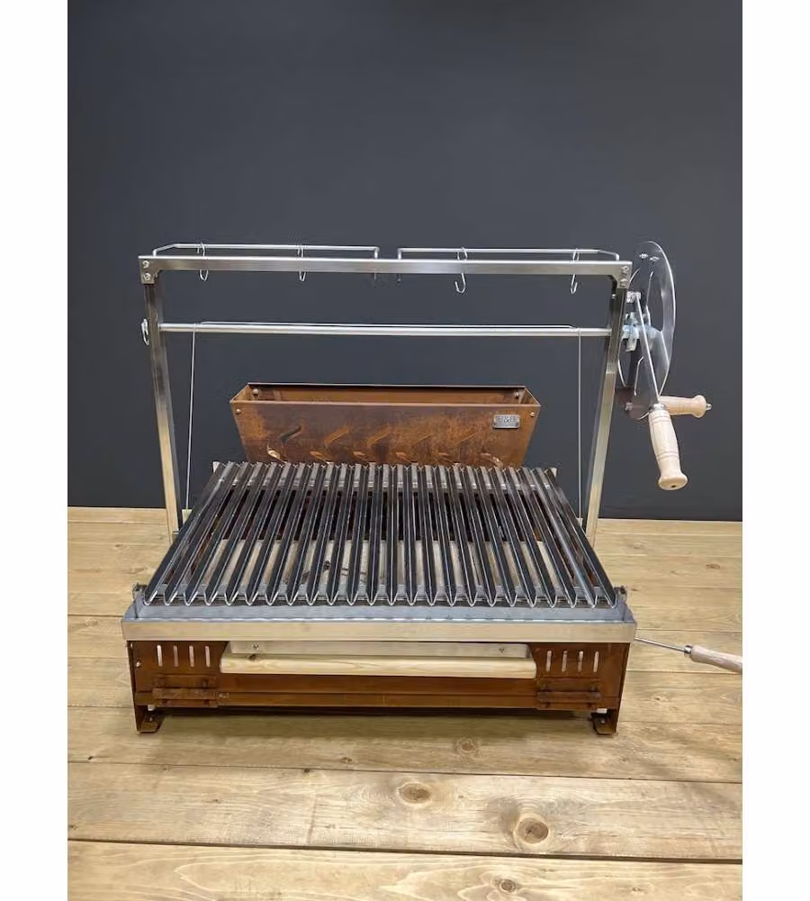 B&B Parrilla Argentina Professionale Big Corten - Acciaio Inox e Corten con Griglia Saliscendi