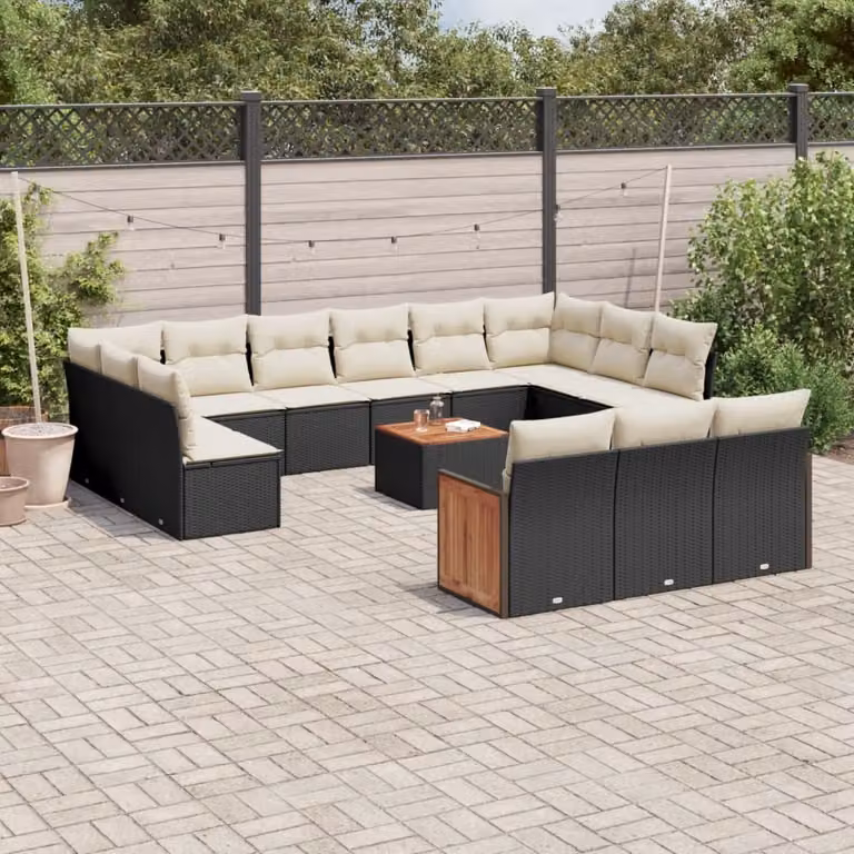 Maison Exclusive - Set Divani da Giardino 14pz con Cuscini in Polyrattan Nero