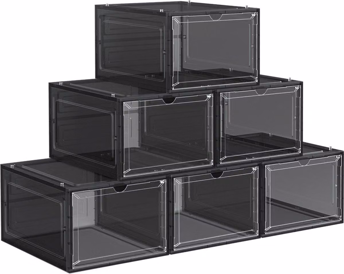 Scatole per scarpe - Set da 6 - Contenitori in plastica per la conservazione delle scarpe con ante trasparenti - impilabili - montaggio semplice - 27 x 34,5 x 19 cm