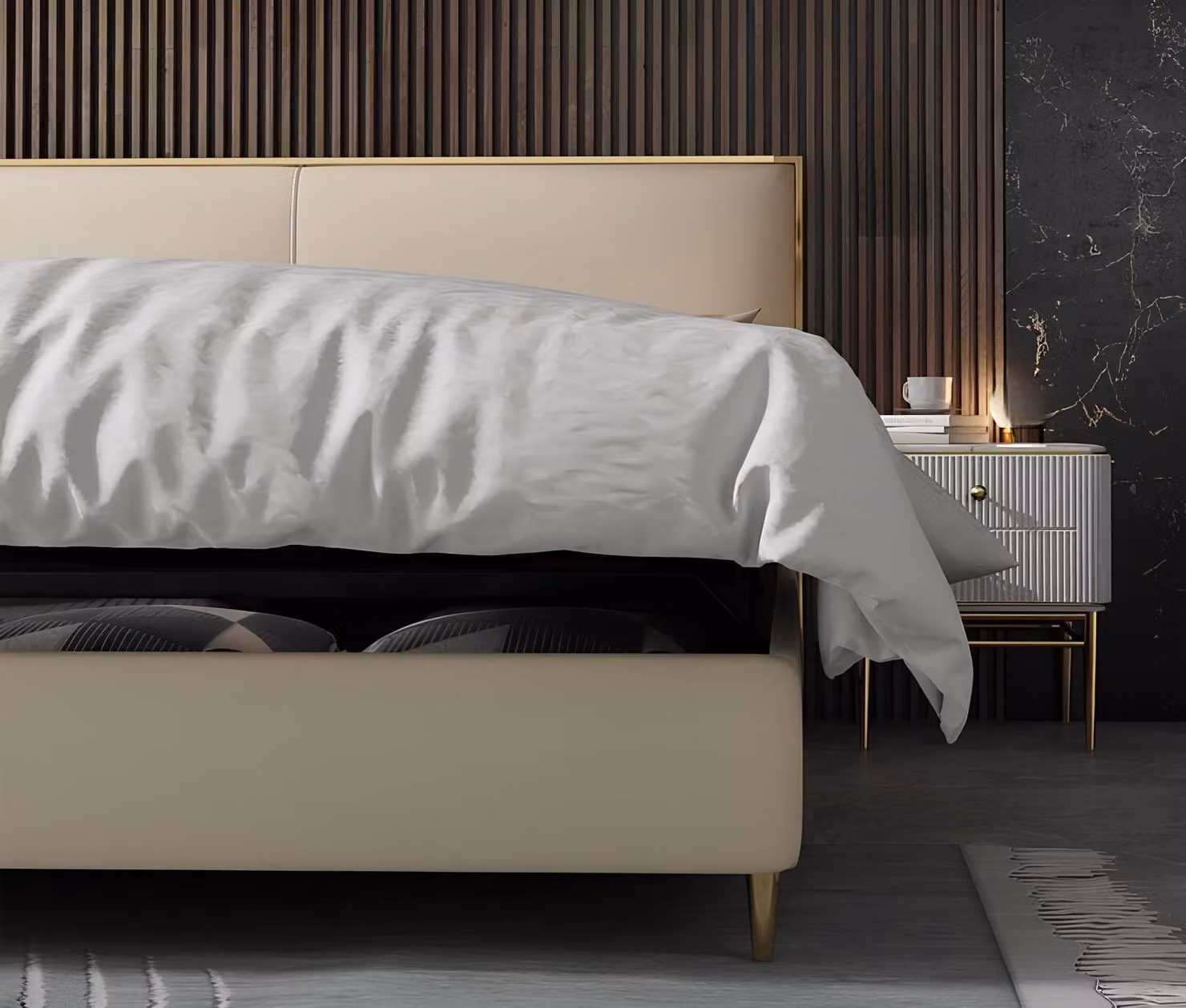 Bett Polster Design Luxus Doppel Betten Beige180x200cm Schlaf Zimmer Leder Hotel