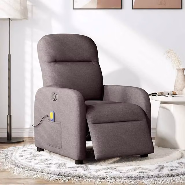 Poltrona | Sedia Relax Massaggio Reclinabile Elettrica Marrone Scuro Tessuto