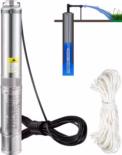 VEVOR Pompa d'Acqua Sommergibile in Acciaio Inox Silver 750W con Flusso 100L/min e Prevalenza Max 66m per Piscina, Giardino e Pozzi 230V
