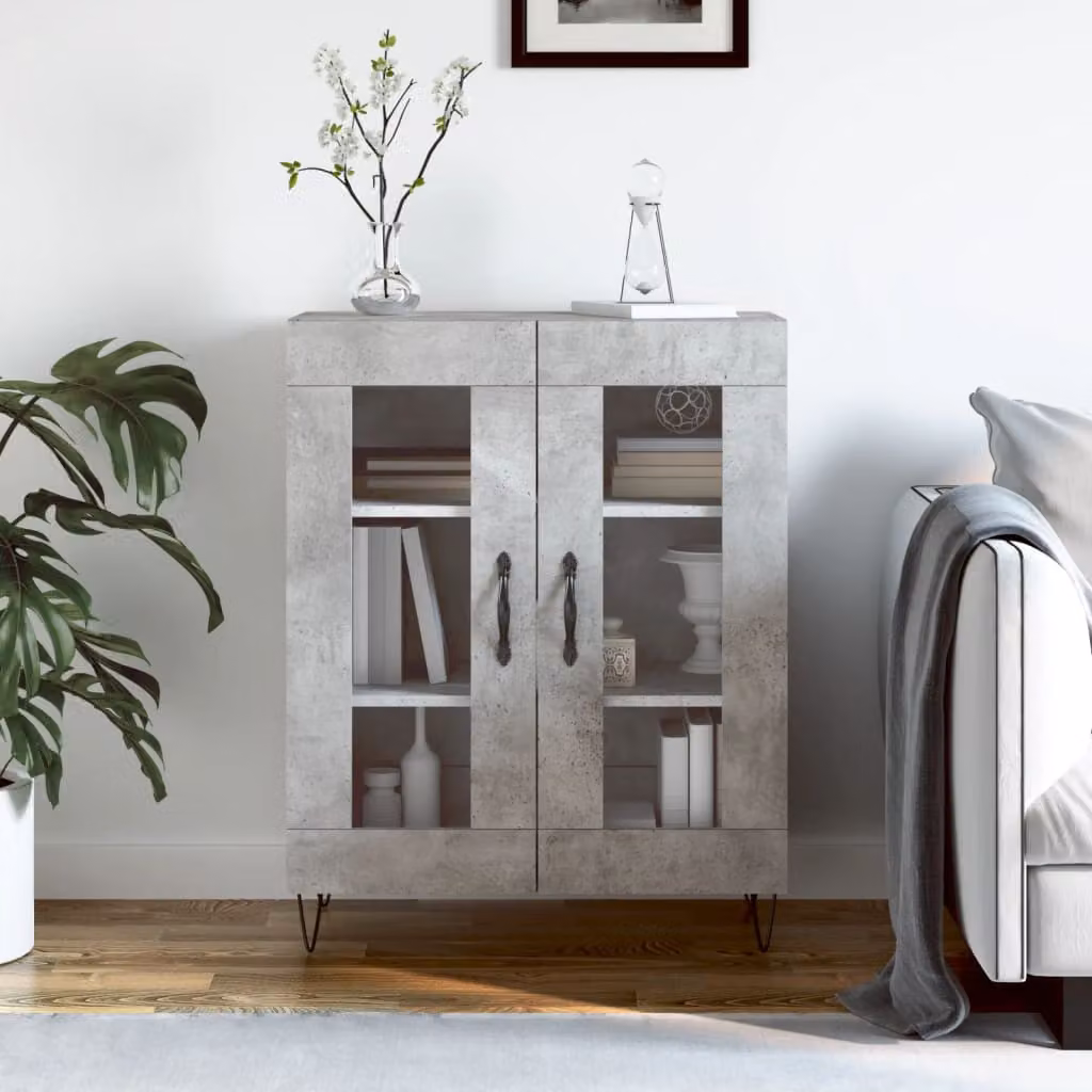 Credenza vidaXL in legno multistrato e metallo, colore grigio, L 69,5 cm x P 34 cm x H 90 cm