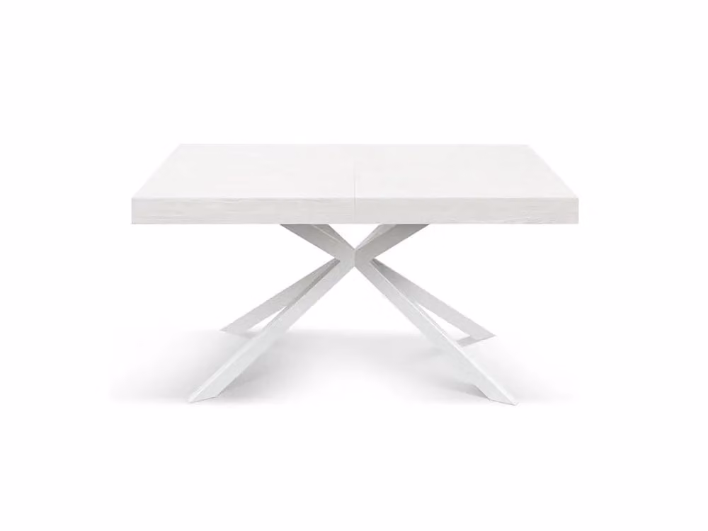 Tavolo CAMAIORE in legno, finitura bianco frassinato e base a X in metallo bianco, allungabile 140×90 cm - 220×90 cm