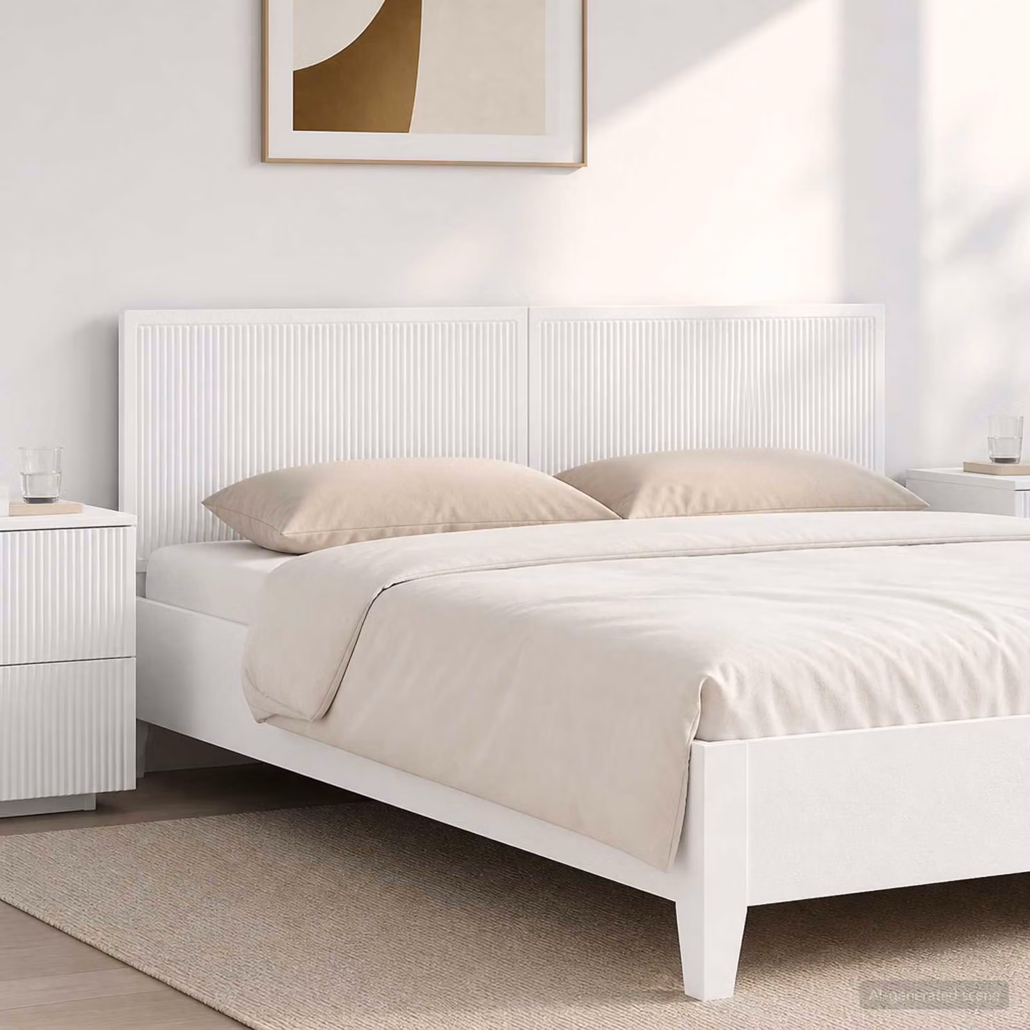 Testiera da muro vidaXL EDE in legno ingegnerizzato bianco lucido con ripiano integrato L: 180 cm, H: 50 cm, P: 15,2 cm