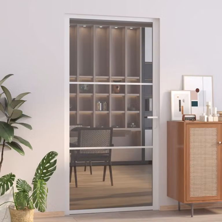 Porta interna The Living Store 102,5x201,5 cm Vetro di sicurezza temperato bianco e alluminio